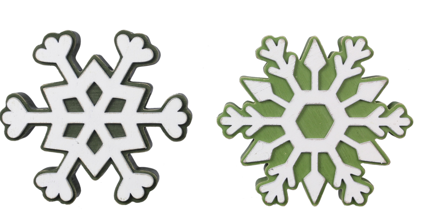 slide 1 of 2, Wood Snowflakes Tabletop Asst, 5.94 in