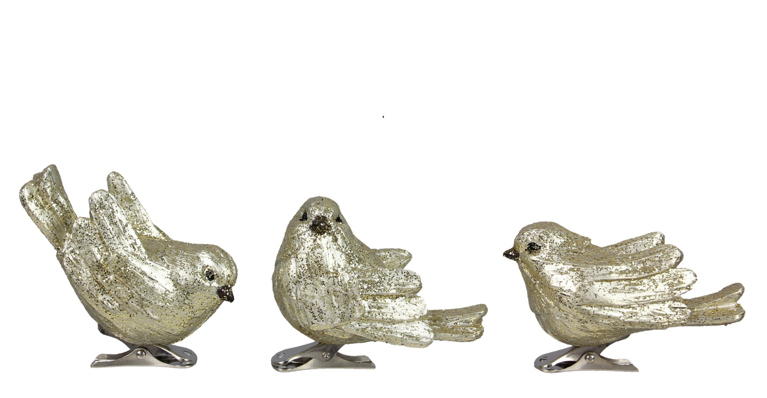 slide 1 of 1, Gold Resin Bird With Metal Clips, 2.75 in