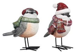 Resin Birds W Hat & Metal Feet Asst.