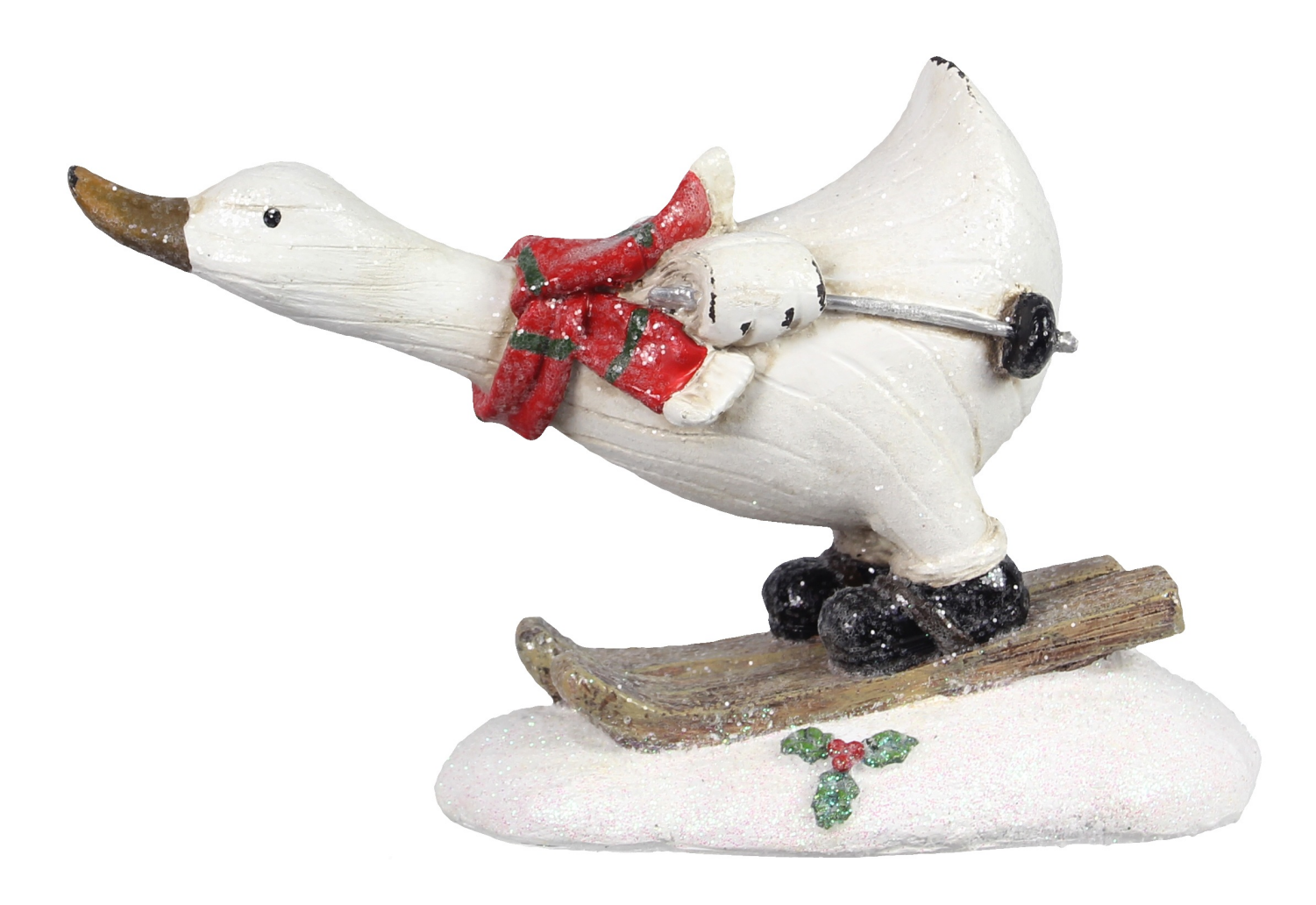 slide 1 of 1, Resin Christmas Duck Skiing, 7.8 in