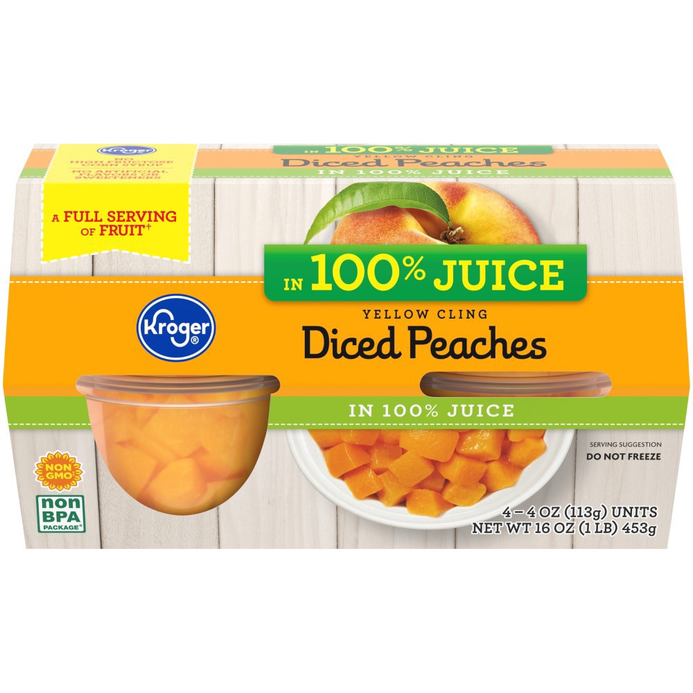 slide 3 of 3, Kroger 100% Diced Peaches 4 Count, 16 oz