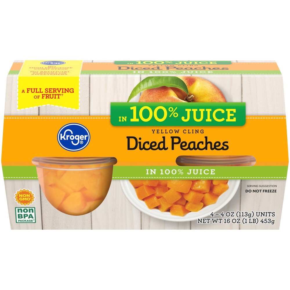 slide 1 of 3, Kroger 100% Diced Peaches 4 Count, 16 oz