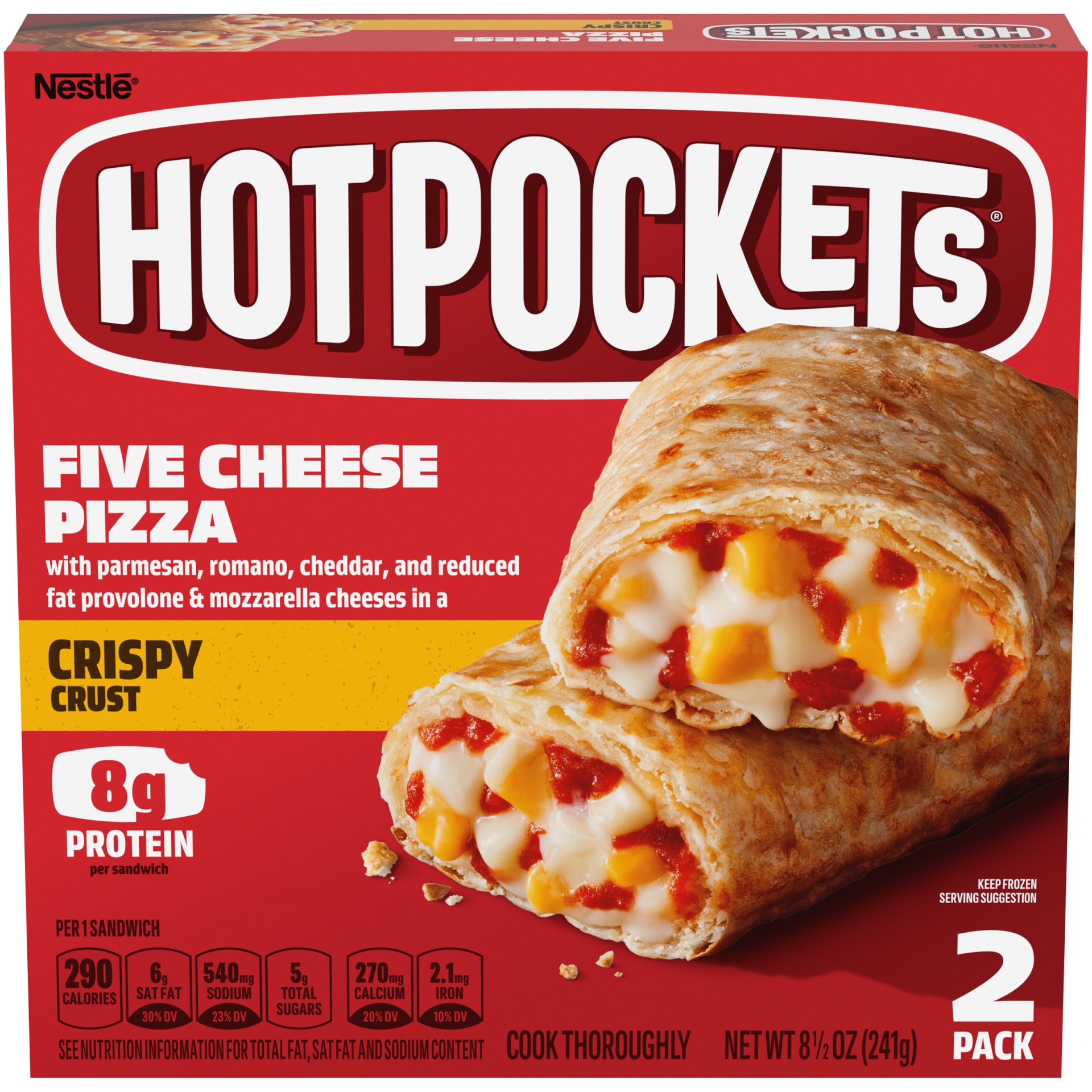 slide 1 of 1, Hot Pockets Frozen Snacks Five Cheese Pizza Crispy Crust Frozen Sandwiches, 8.5 oz