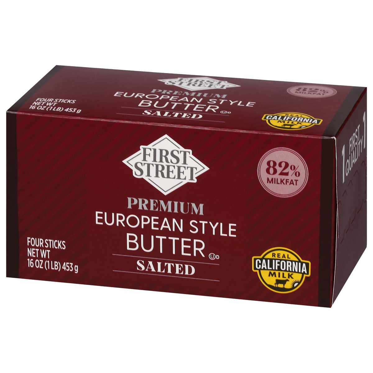 slide 4 of 4, First Street Salted Euro Style Butter Quarters, 16 oz