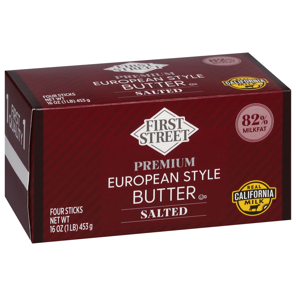 slide 2 of 4, First Street Salted Euro Style Butter Quarters, 16 oz