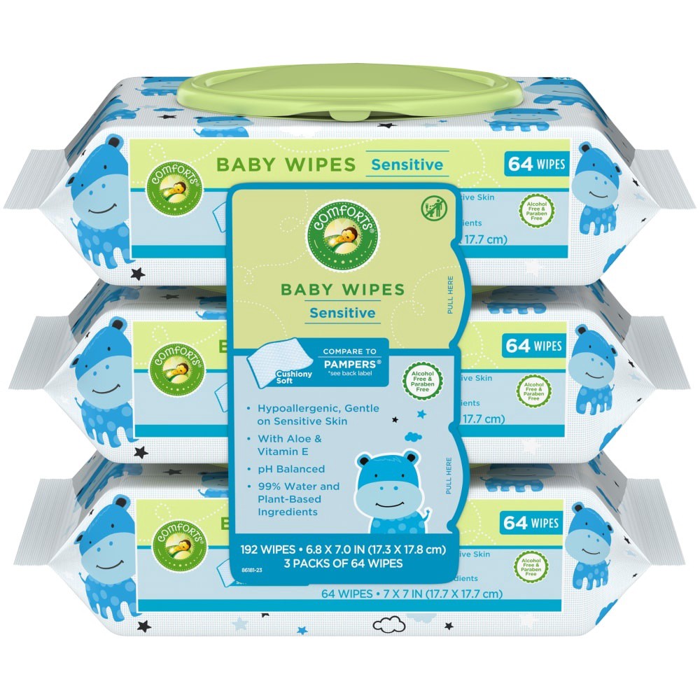 slide 1 of 1, Comforts Sensitive Baby Wipes, 192 ct