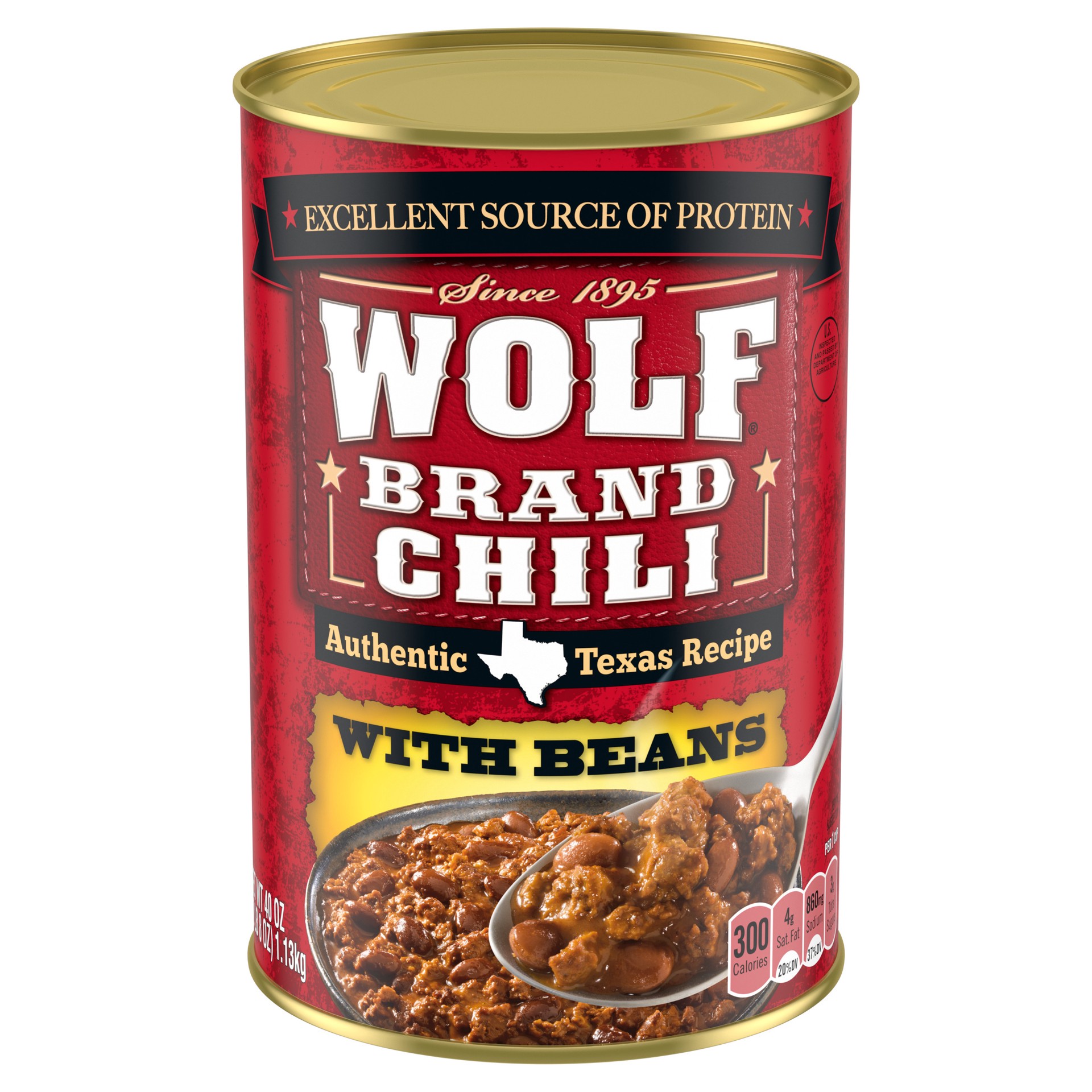 slide 1 of 3, Wolf Brand Authentic Texas Recipe Chili with Beans 40 oz, 40 oz