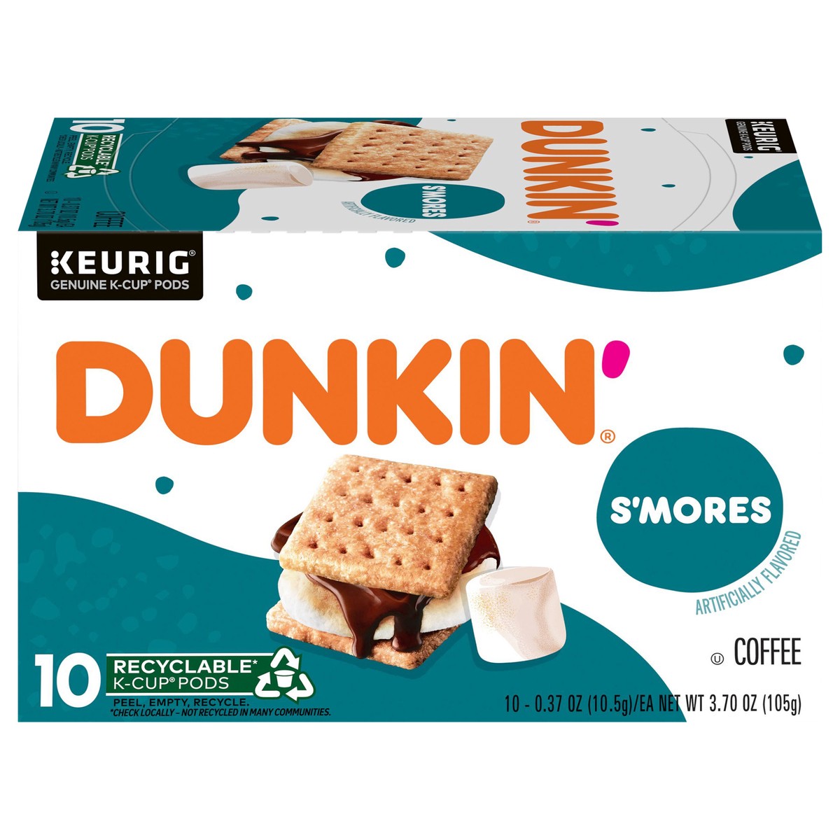 slide 1 of 6, Dunkin'' Dunkin'’ S’mores Artificially Flavored Coffee, Medium Roast, Keurig K-Cup Pods, 10 Count Box, 10 ct