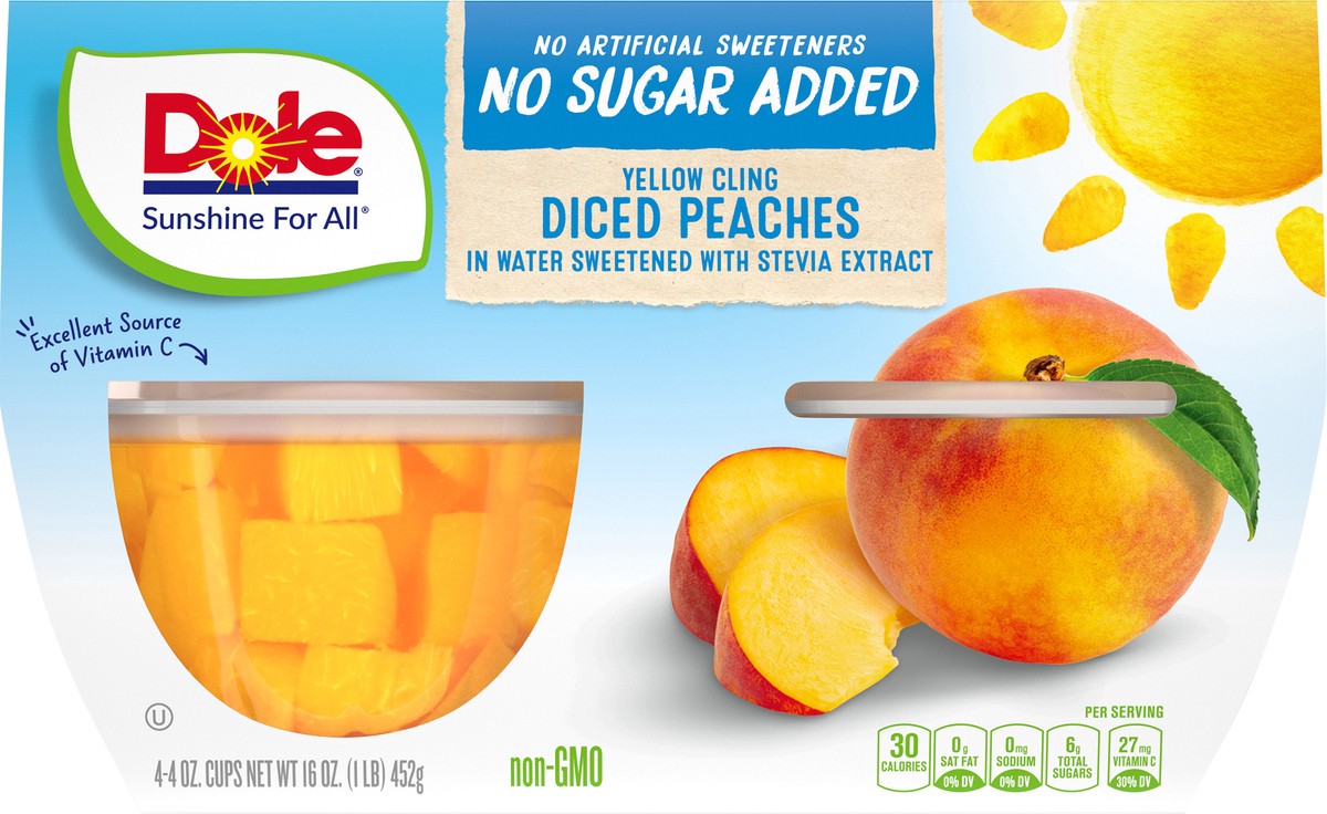 slide 1 of 8, Dole Peaches, No Sugar Added, Yellow Cling, Diced, 4 ct