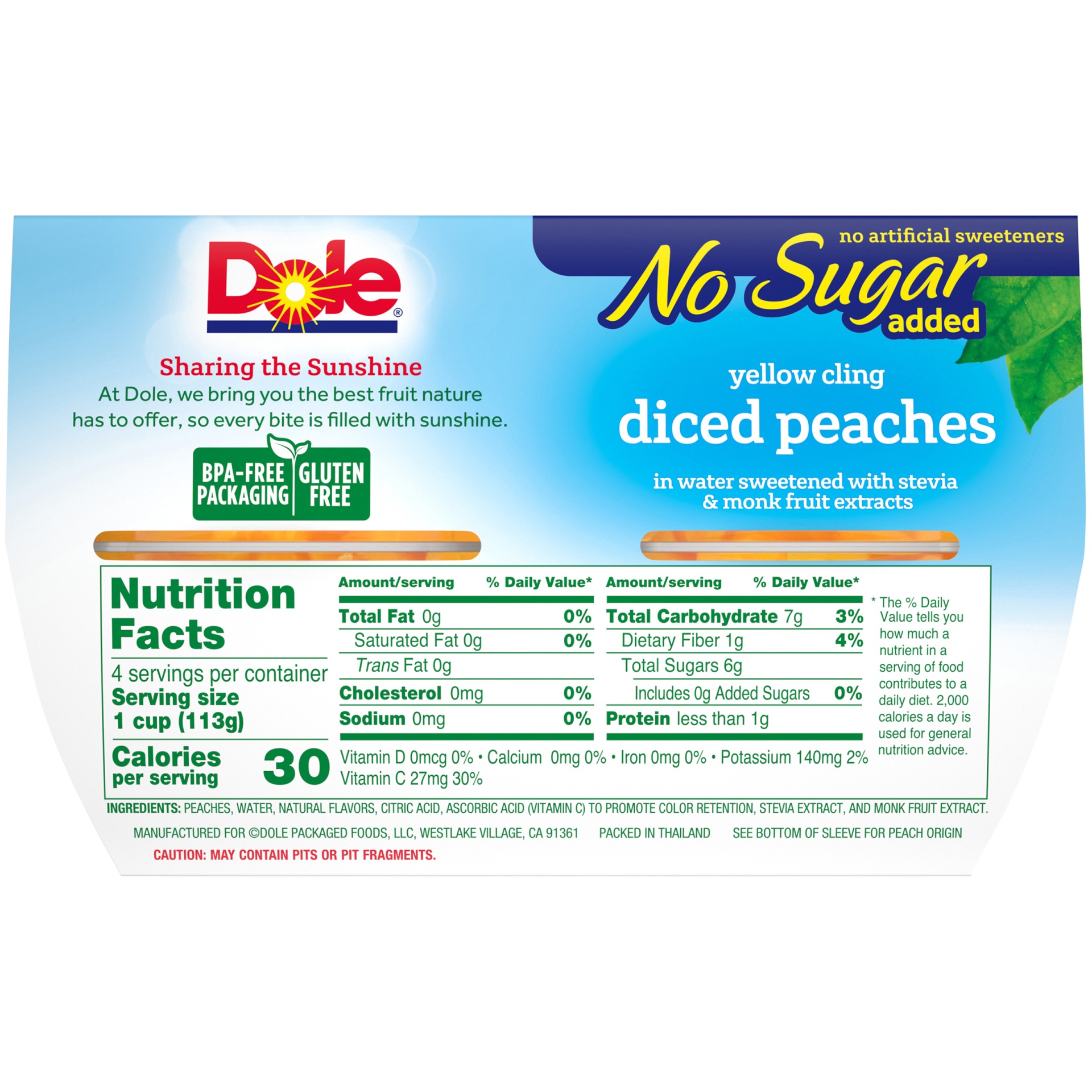 slide 6 of 8, Dole Diced Peaches Fruit Bowl, 4 ct; 4 oz