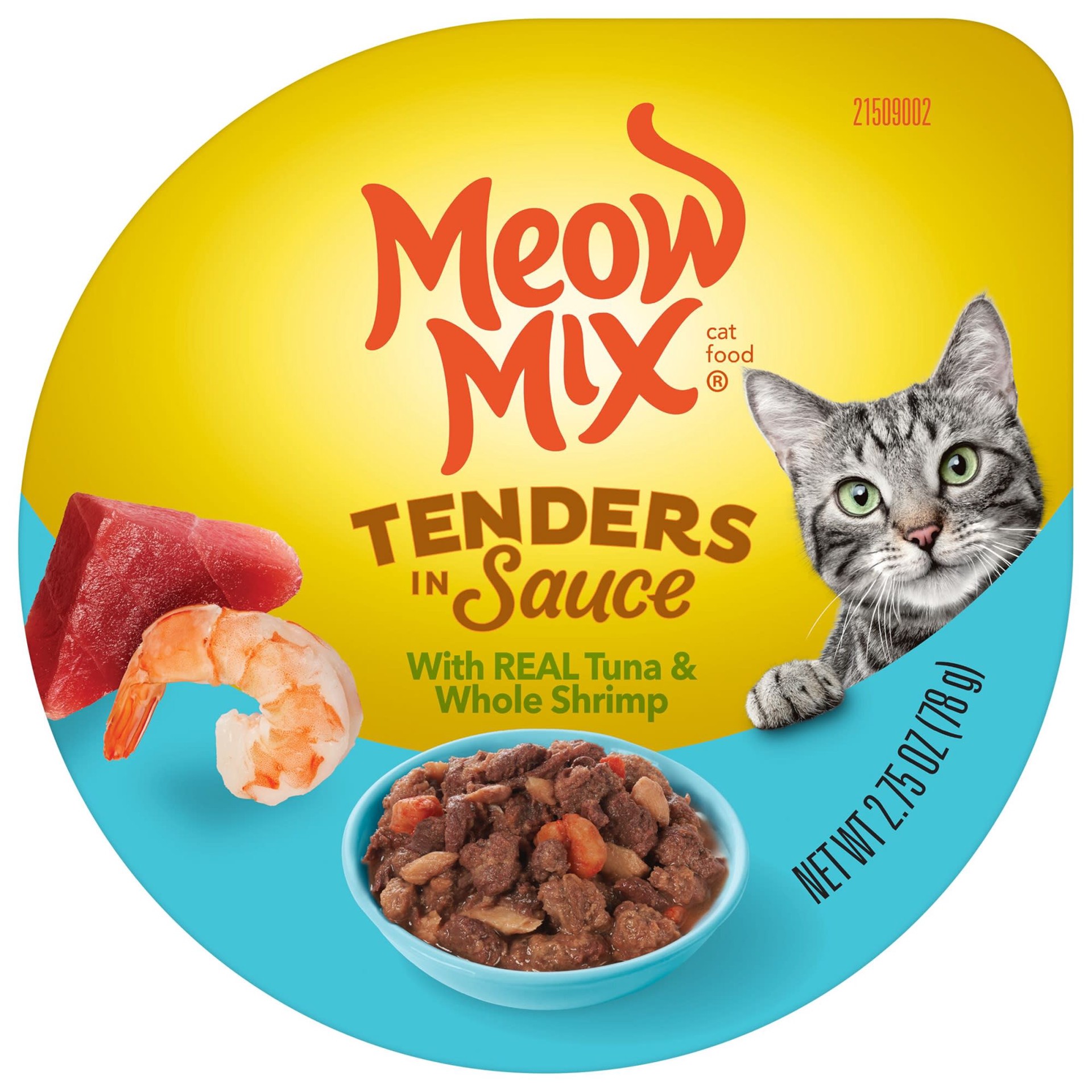 slide 1 of 59, Meow Mix Tenders in Sauce Wet Cat Food With REAL Tuna & Whole Shrimp, 2.75 Oz. Cup (Packaging And Formulation Updates Underway), 2.7 oz