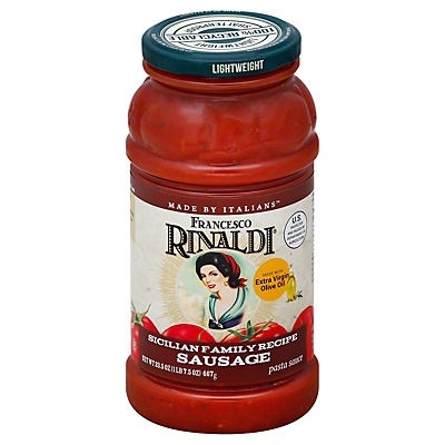 slide 1 of 1, Francesco Rinaldi Sicilian Family Recipe Sausage Pasta Sauce, 23.5 oz