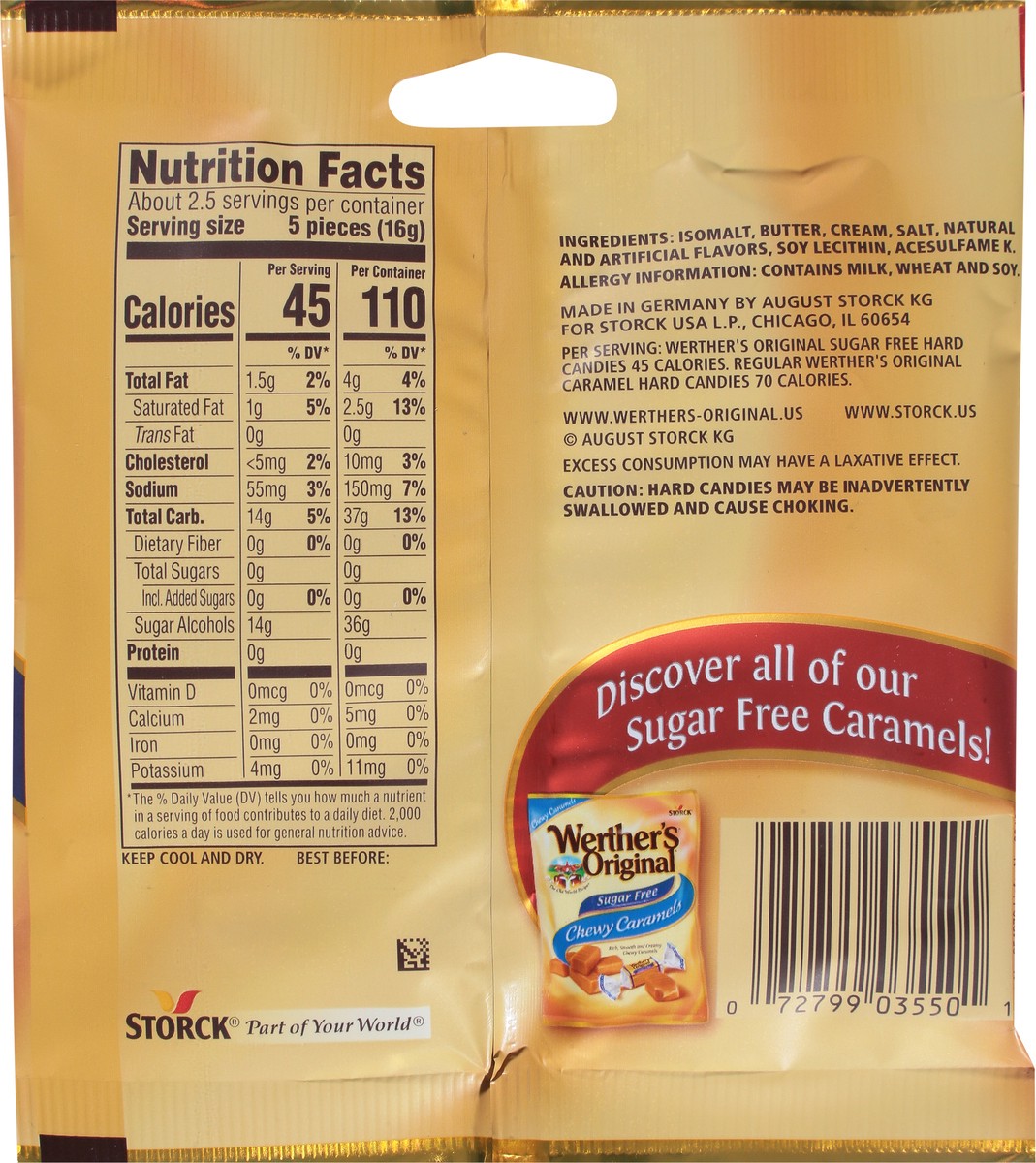 slide 2 of 9, Werther's Original Sugar Free Caramel Hard Candies 1.46 oz, 1.46 oz