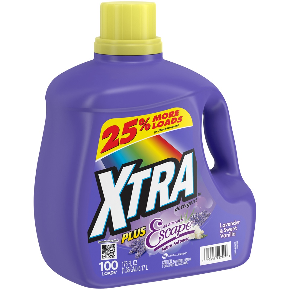 slide 3 of 4, Xtra With Escape Fabric Softener Laundry Detergent Lavender & Sweet Vanilla, 175 fl oz