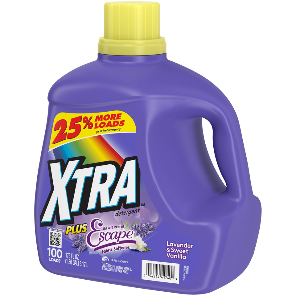 slide 4 of 4, Xtra With Escape Fabric Softener Laundry Detergent Lavender & Sweet Vanilla, 175 fl oz