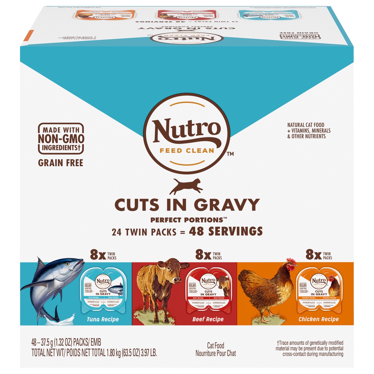 slide 3 of 16, Nutro Perfect Portions Cuts in Gravy Grain Free Natural Cat Food 48 - 1.32 oz Packs, 3.97 Lb