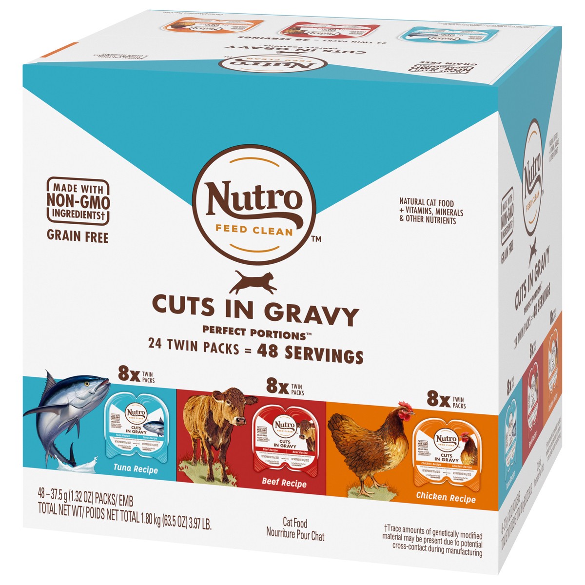 slide 12 of 16, Nutro Perfect Portions Cuts in Gravy Grain Free Natural Cat Food 48 - 1.32 oz Packs, 3.97 Lb