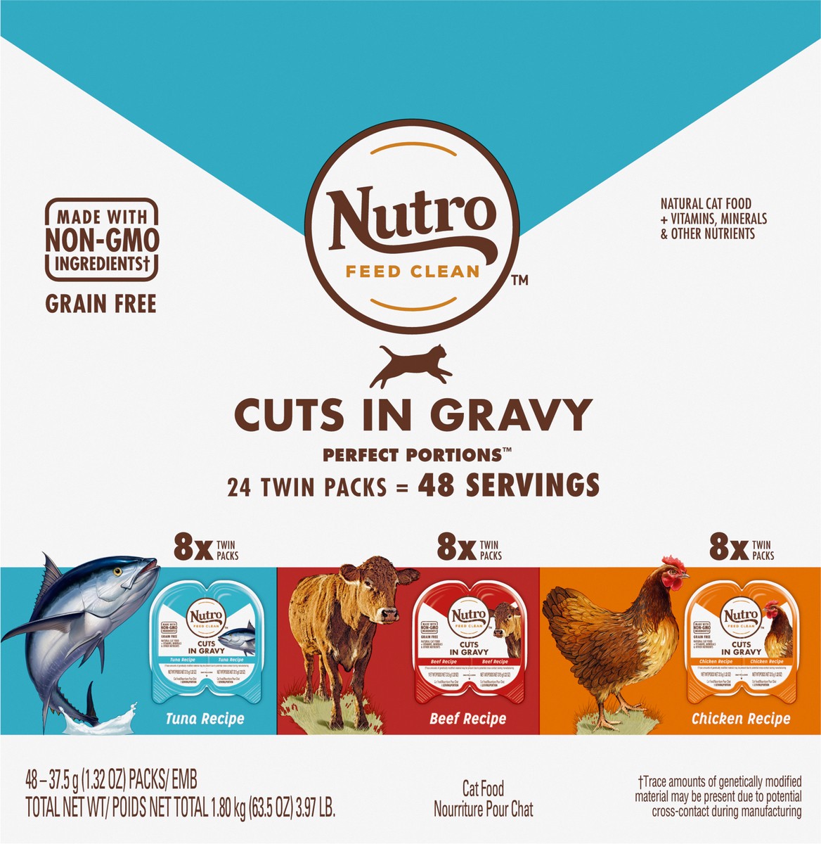 slide 13 of 16, Nutro Perfect Portions Cuts in Gravy Grain Free Natural Cat Food 48 - 1.32 oz Packs, 3.97 Lb