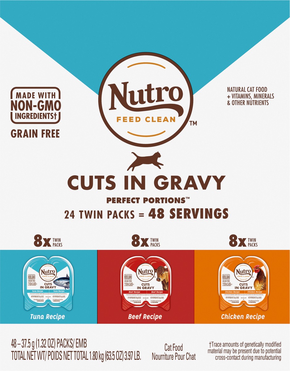 slide 14 of 16, Nutro Perfect Portions Cuts in Gravy Grain Free Natural Cat Food 48 - 1.32 oz Packs, 3.97 Lb