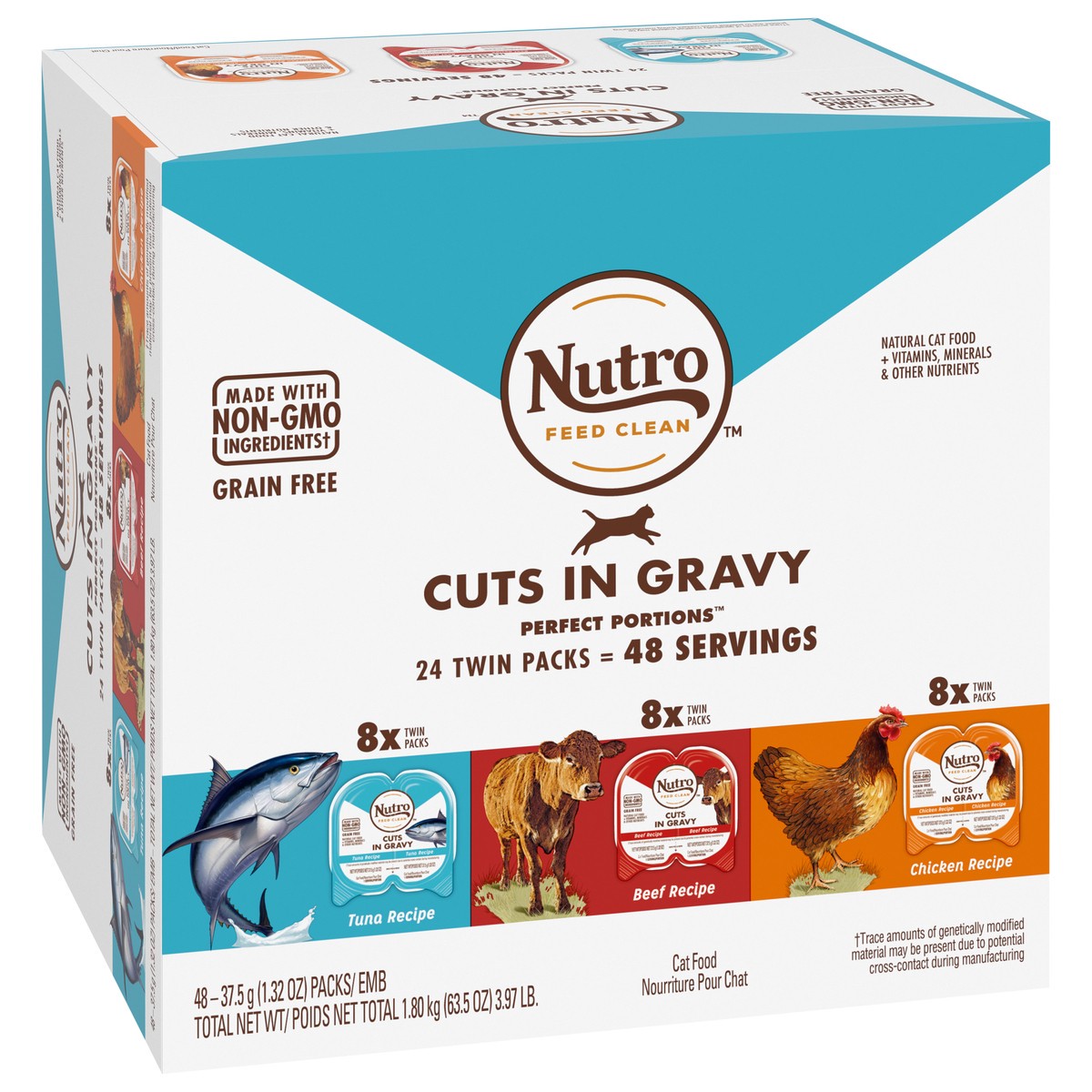 slide 4 of 16, Nutro Perfect Portions Cuts in Gravy Grain Free Natural Cat Food 48 - 1.32 oz Packs, 3.97 Lb