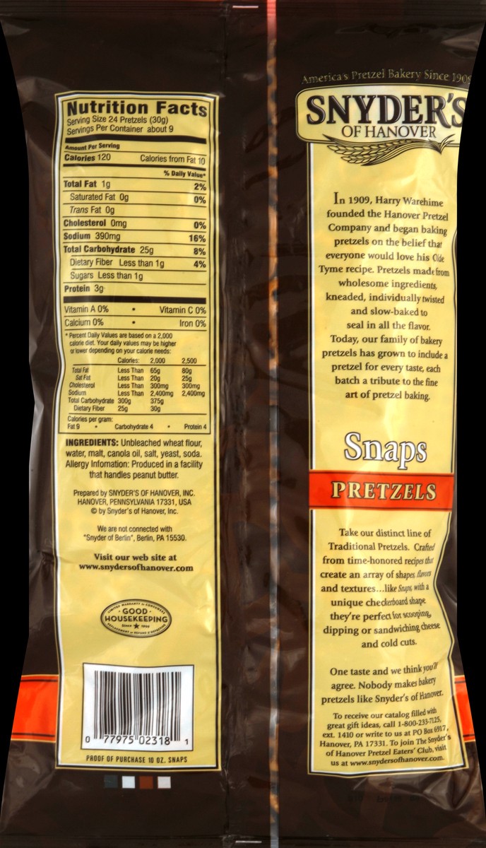 slide 6 of 6, Snyder's of Hanover Pretzels, Snaps, 10 oz