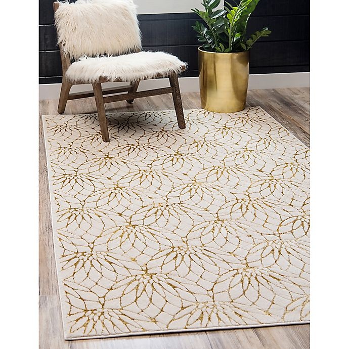 slide 5 of 10, Marilyn Monroe Dahlia Glam Powerloomed Area Rug - White/Gold, 5 ft x 8 ft