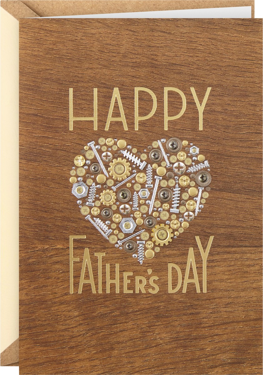 slide 2 of 4, Hallmark Signature Wood Fathers Day Card for Dad (Nuts and Bolts Heart), 0.7 oz