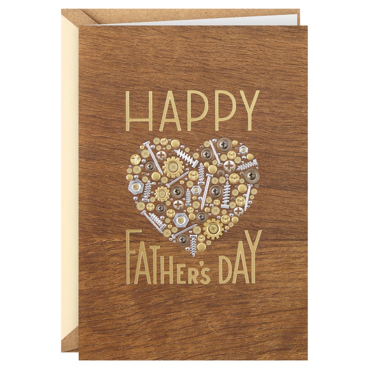 slide 4 of 4, Hallmark Signature Wood Fathers Day Card for Dad (Nuts and Bolts Heart), 0.7 oz