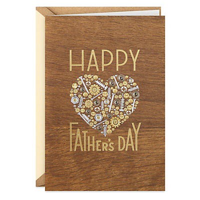 slide 1 of 4, Hallmark Signature Wood Fathers Day Card for Dad (Nuts and Bolts Heart), 0.7 oz