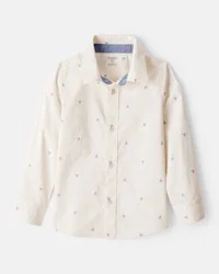 Boys Printed Cotton Long-Sleeve Button-Down Shirt - Ivory Ivory 5