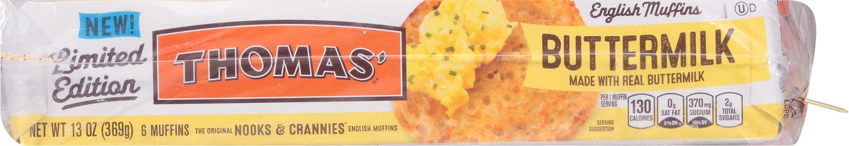 slide 4 of 9, Thomas' Buttermilk English Muffins, 6 count, 13 oz, 6 ct