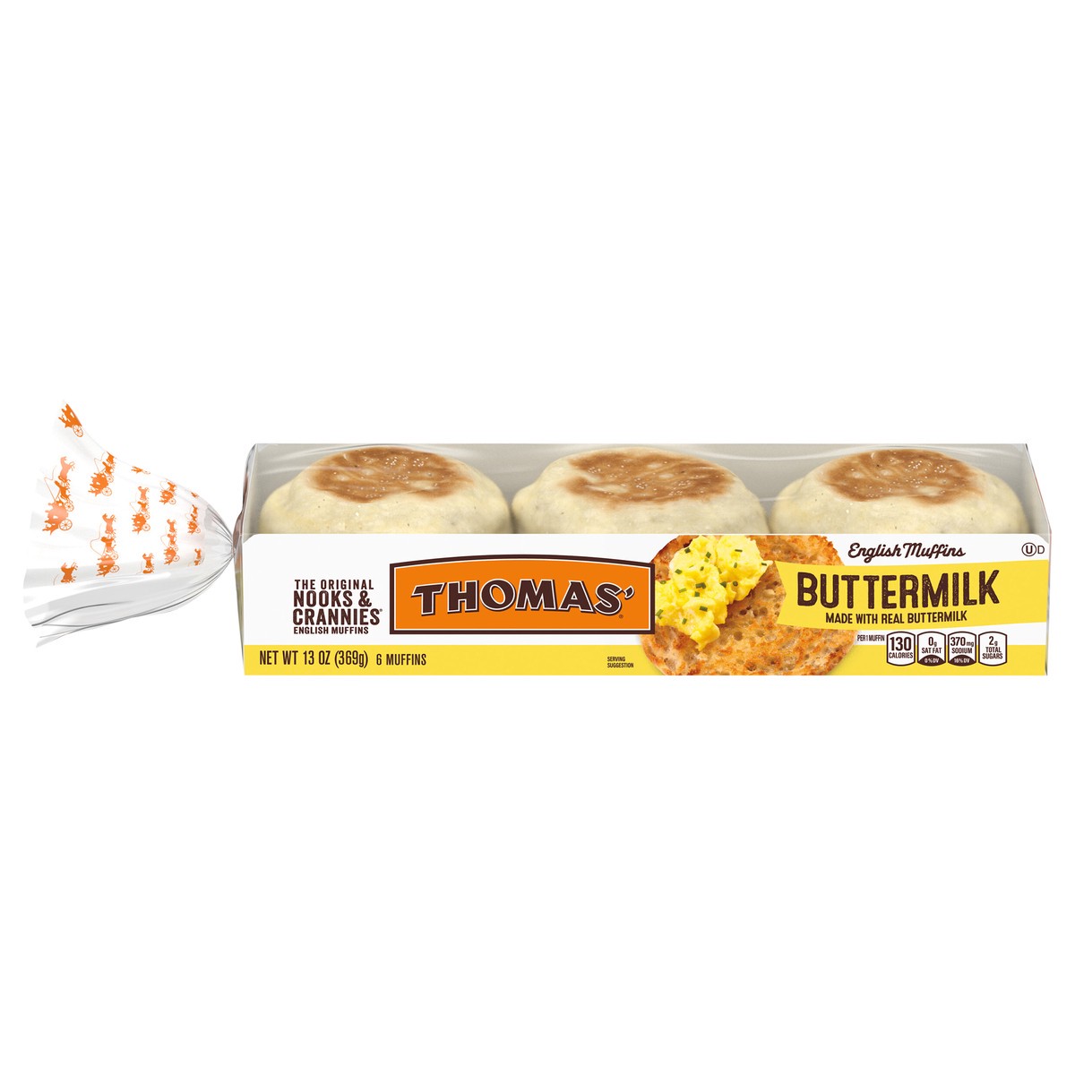 slide 1 of 9, Thomas' Buttermilk English Muffins, 6 count, 13 oz, 6 ct