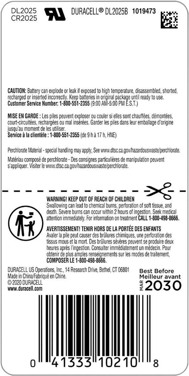 slide 3 of 4, Duracell 2025 Lithium Coin Button Battery 1 count, 1 ct