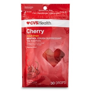 slide 1 of 1, CVS Health Cough Drops Menthol Cough Suppressant, Cherry, 30 ct