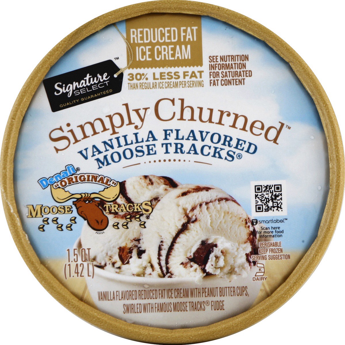 slide 2 of 3, Signature Select Alaskan Classics Ice Cream Premium Reduced Fat Original Moose Tracks, 1.5 qt