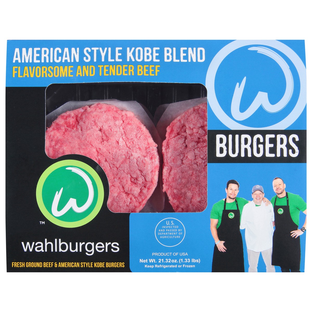 slide 1 of 9, Wahlburgers American Style Kobe Beef Blend Burgers 21.32 oz, 1.33 lb