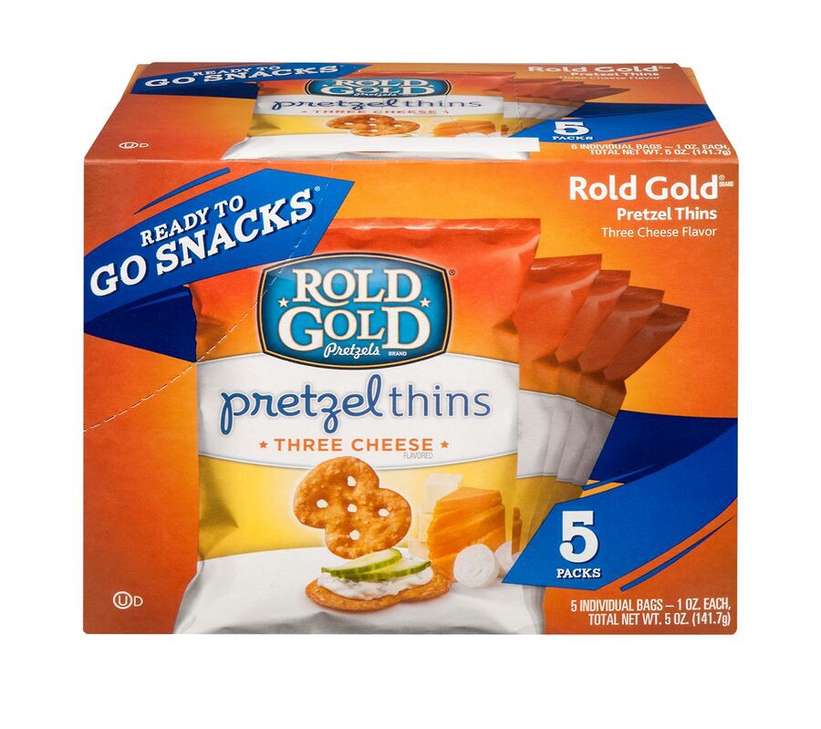 slide 1 of 5, Rold Gold Thins Pretzels Three Cheese Flavored 1 Oz, 5 Count, 5 oz