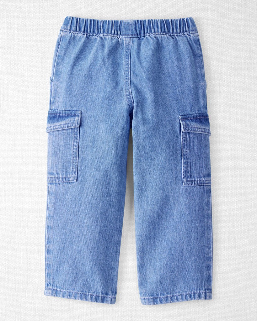 slide 2 of 5, Littleplanet Toddler Organic Cotton Chambray Cargo Pants Blue Ozone Wash 2T, 2T