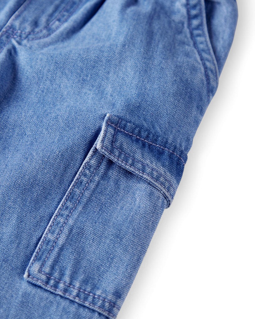 slide 5 of 5, Littleplanet Toddler Organic Cotton Chambray Cargo Pants Blue Ozone Wash 2T, 2T