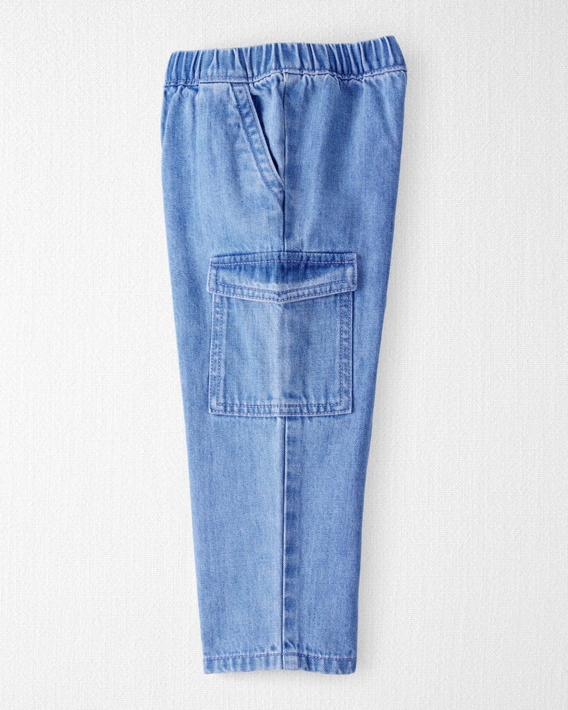 slide 3 of 5, Littleplanet Toddler Organic Cotton Chambray Cargo Pants Blue Ozone Wash 2T, 2T