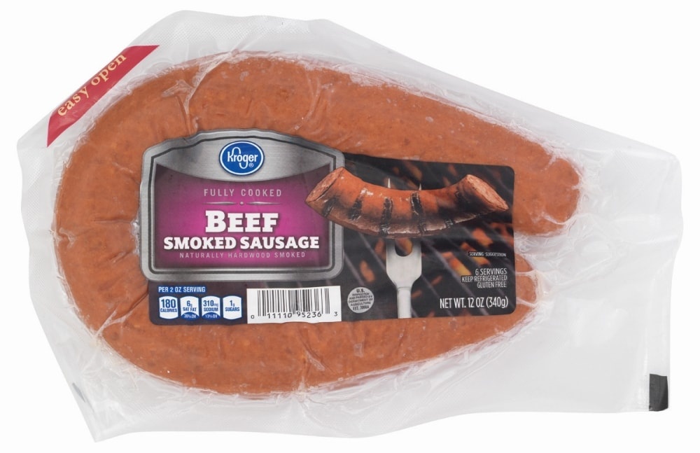 slide 1 of 1, Kroger Fully Cooked Beef Smoked Sausage, 12 oz