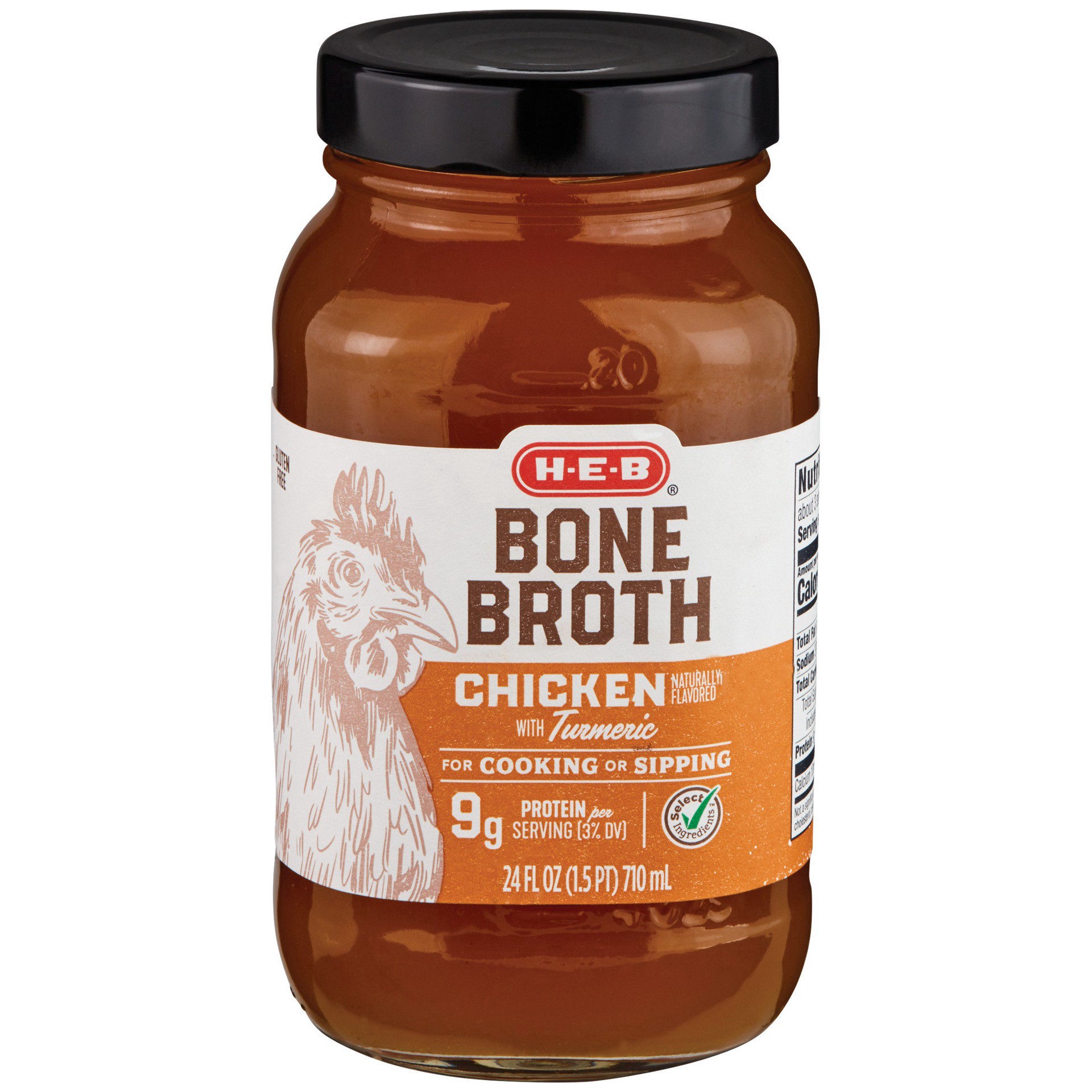 slide 1 of 1, H-E-B Select Ingredients Chicken with Turmeric Bone Broth, 24 oz