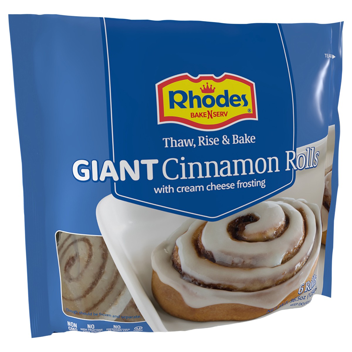 slide 2 of 4, Rhodes Giant Cinnamon Rolls with Cream Cheese Frosting, 6 ct, 6 ct