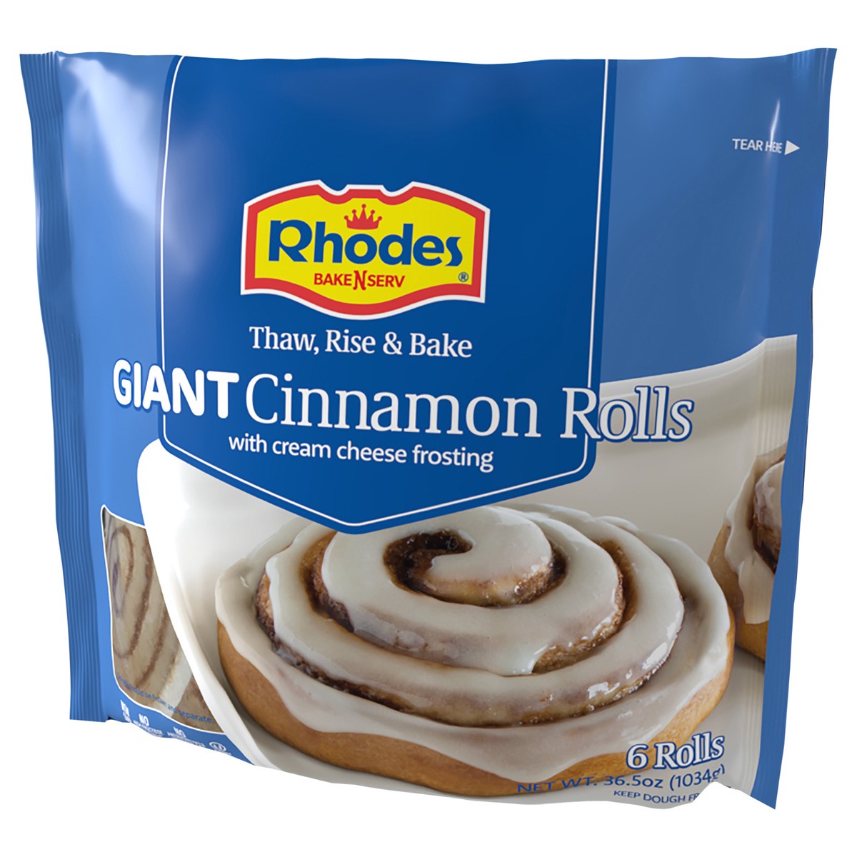 slide 3 of 4, Rhodes Giant Cinnamon Rolls with Cream Cheese Frosting, 6 ct, 6 ct