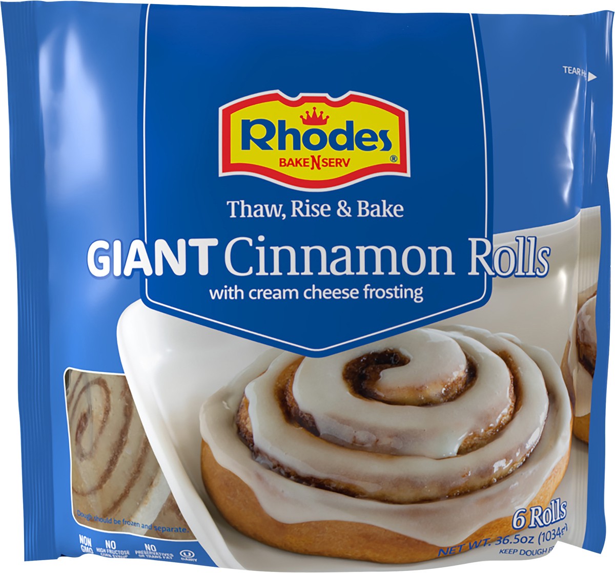 slide 4 of 4, Rhodes Giant Cinnamon Rolls with Cream Cheese Frosting, 6 ct, 6 ct