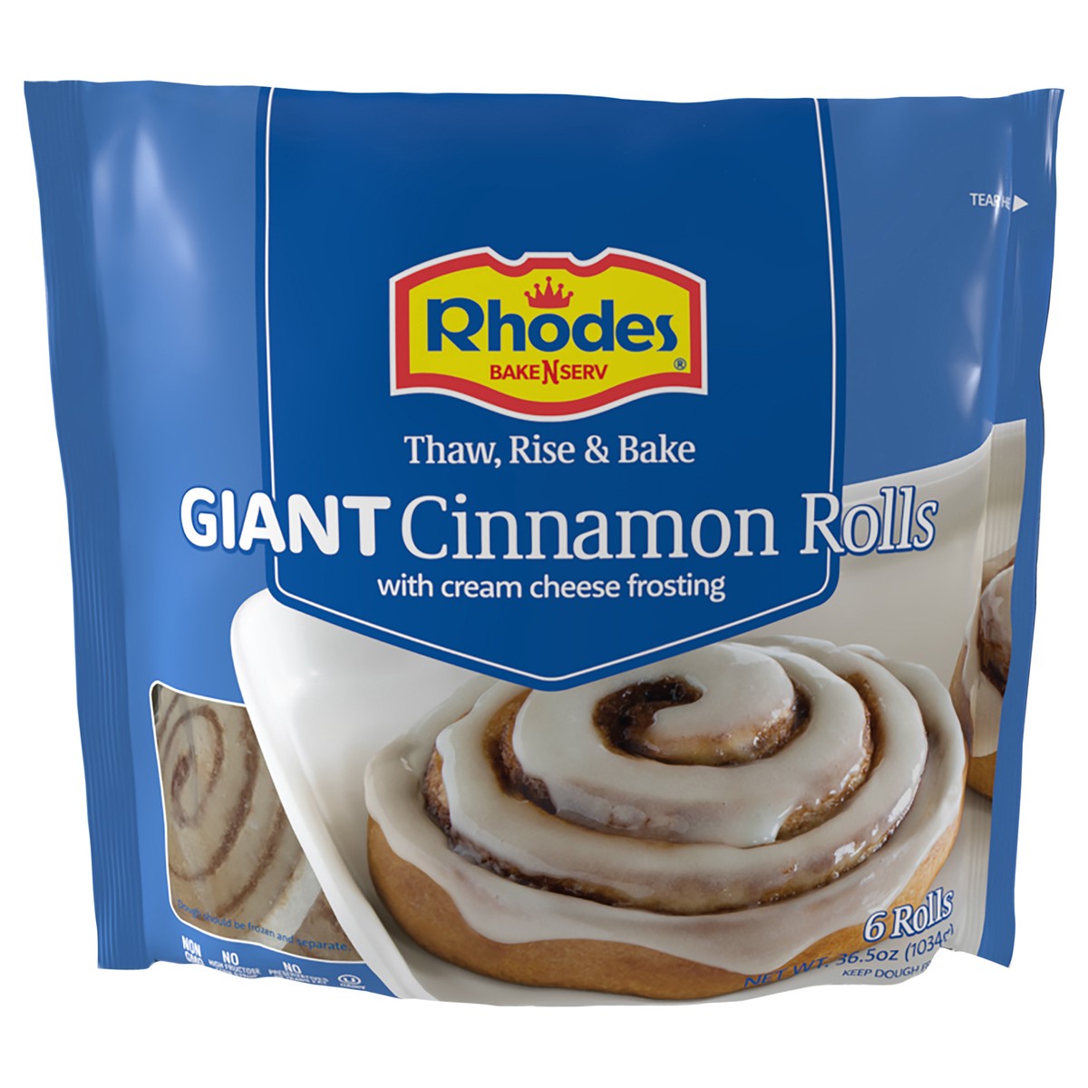 slide 1 of 4, Rhodes Giant Cinnamon Rolls with Cream Cheese Frosting, 6 ct, 6 ct