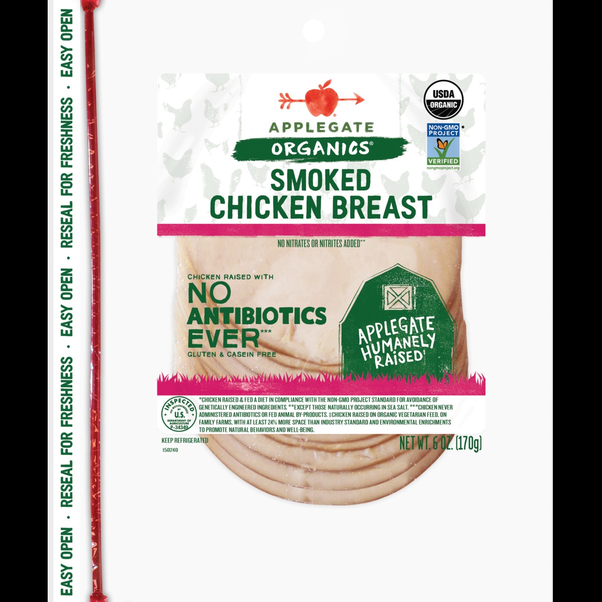 slide 1 of 1, Applegate Smoked Organic Chicken, 6 oz