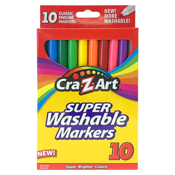 slide 1 of 1, Cra-Z-Art Super Washable Markers, Fine Tip, Assorted Barrel, Assorted Ink, Pack Of 10 Markers, 10 ct