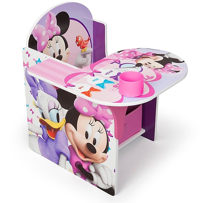 slide 1 of 4, Disney Minnie Mouse Upholstered Chair with Desk and Storage Bin, 1 ct