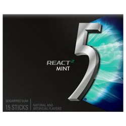 5 GUM React 2 Mint Sugar Free Chewing Gum, Five Gum, 15 Stick Pack